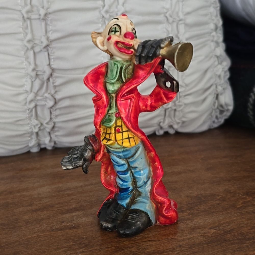 Vintage Italian Clown with Trumpet Resin Figurine